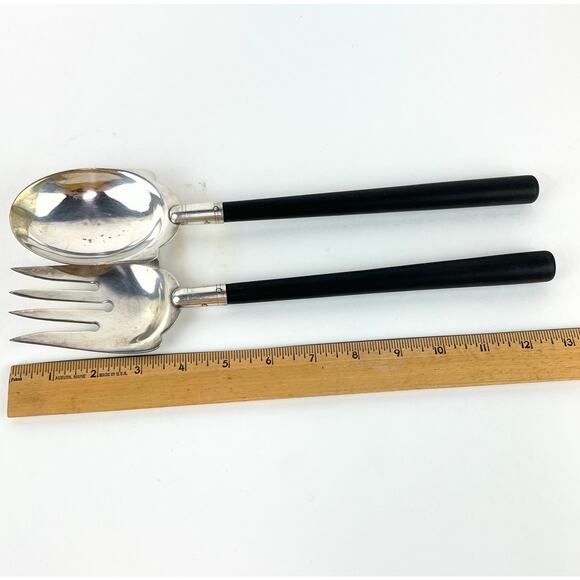 Ebony Handle and Silver Plate Salad Serving Spoon and Fork - Picture 6 of 6